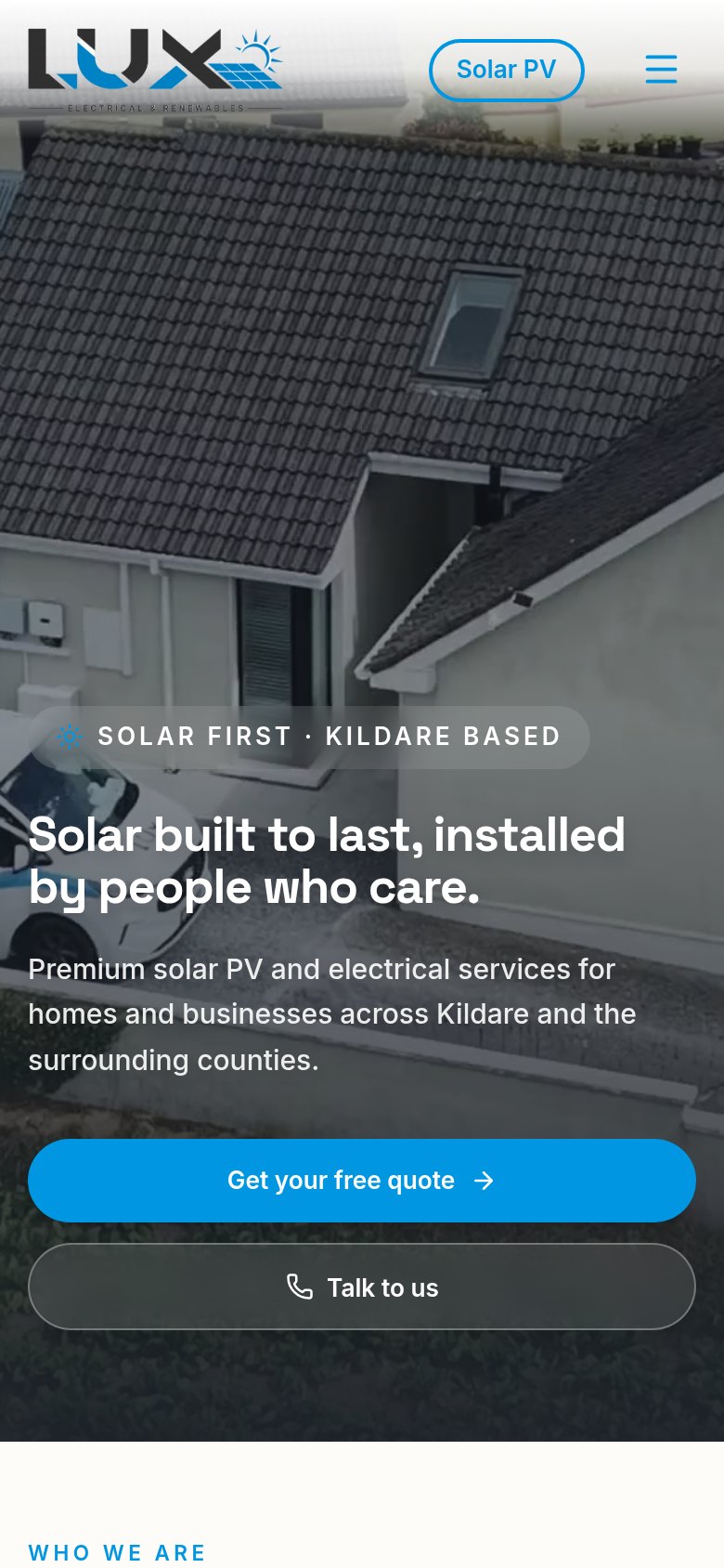 Lux Electrical & Renewables website on a phone