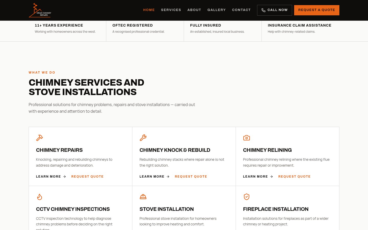 Oran Chimney Repairs website: Services