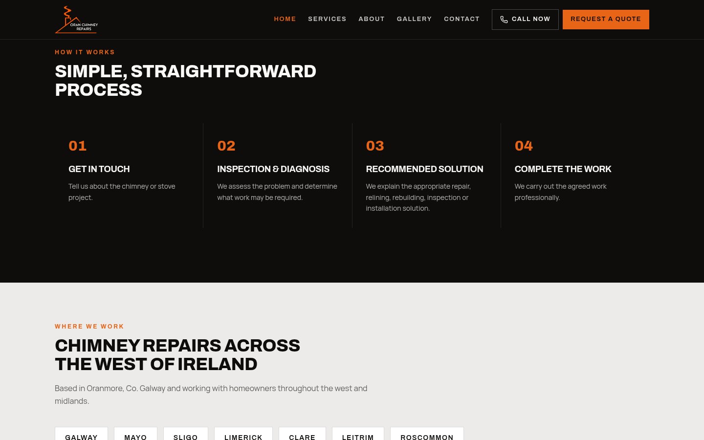Oran Chimney Repairs website: How it works
