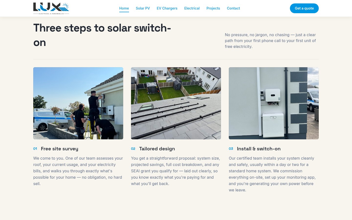 Lux Electrical & Renewables website: How it works