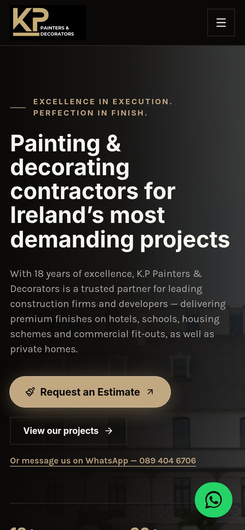 K.P Painters & Decorators website on a phone