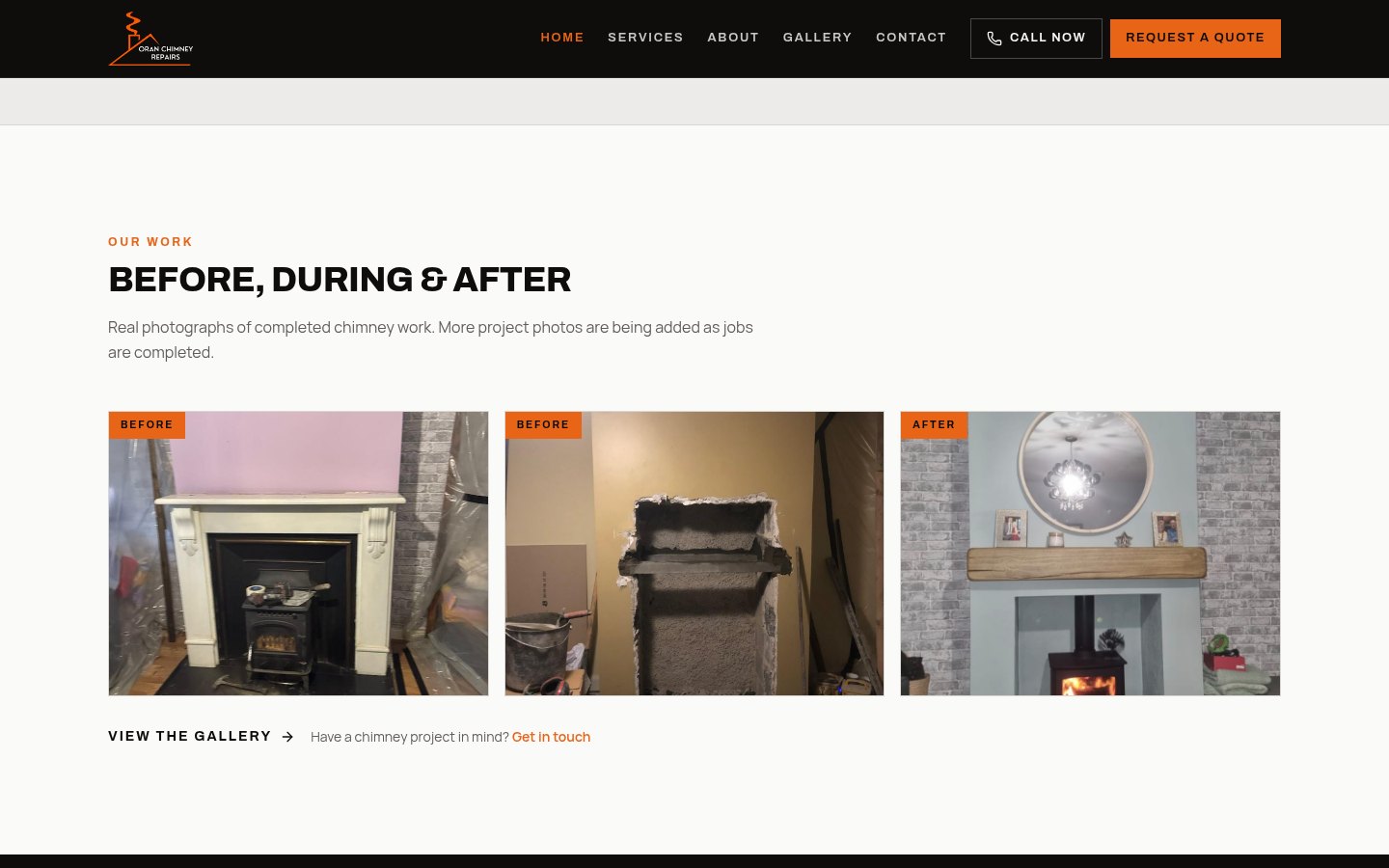 Oran Chimney Repairs website: Before and after