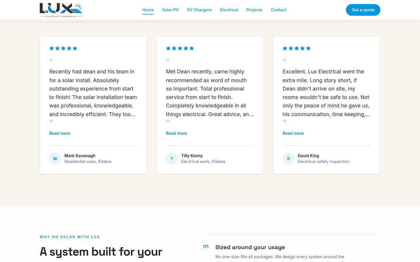 Lux Electrical & Renewables website: Reviews