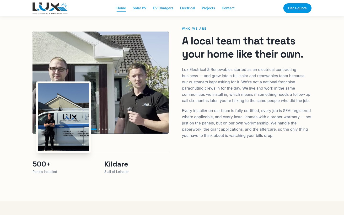 Lux Electrical & Renewables website: Who we are